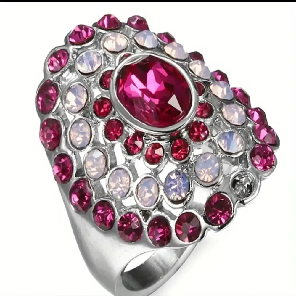 925 Vintage handcrafted alloy Retro Gemstone jeweled ring sz 7
